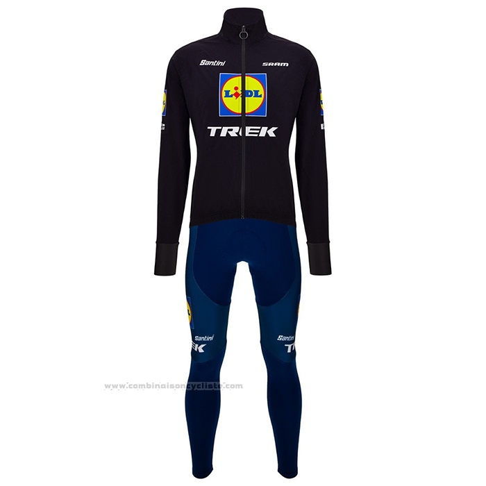 2024 Maillot Cyclisme Lidl Trek Noir Bleu Manches Longues et Cuissard